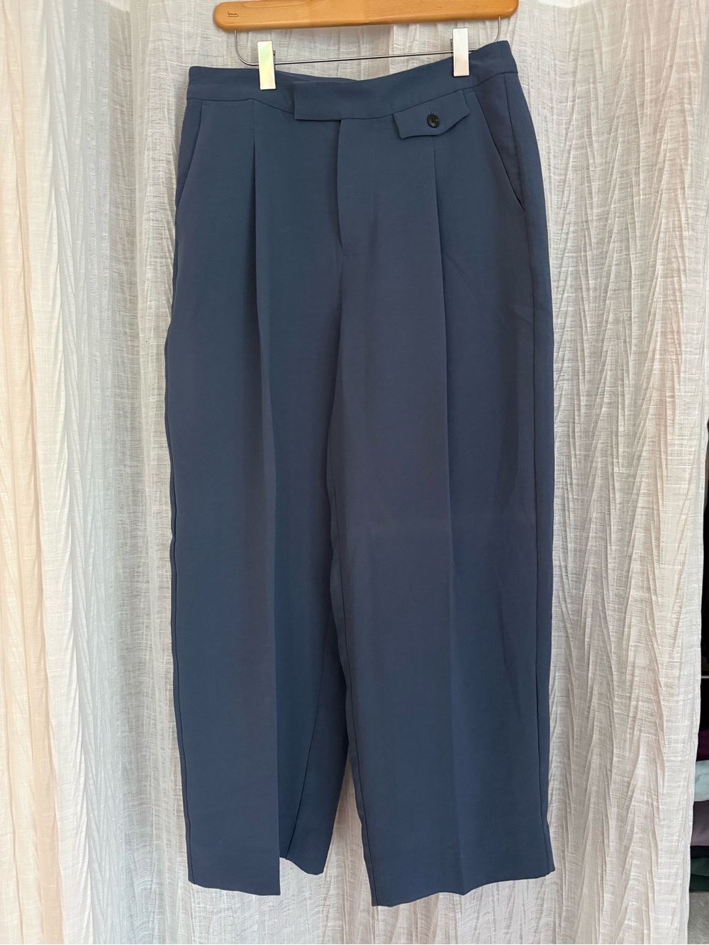 Madewell Deep Navy Wide-Leg Pleated Trousers
